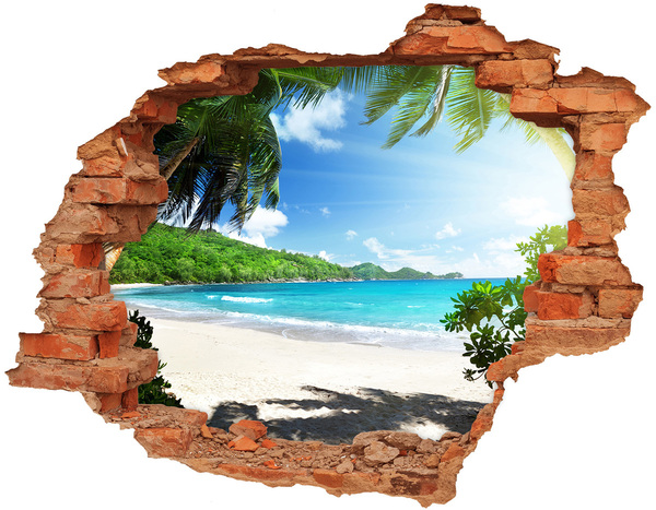 Grote 3D muursticker gat in de muur Caribisch strand door een gat in de muur