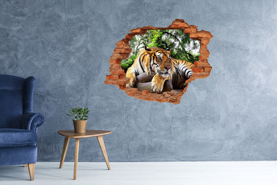 Grote 3D muursticker gat in de muur Tijger in de jungle