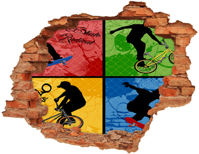 Grote 3D muursticker gat in de muur Skateboarden in actie