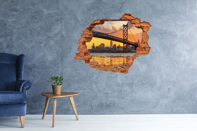 Vinyl muursticker 3D breekeffect Zonsondergang boven de brug