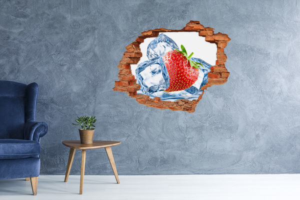Grote 3D muursticker gat in de muur Sappige aardbei in ijs