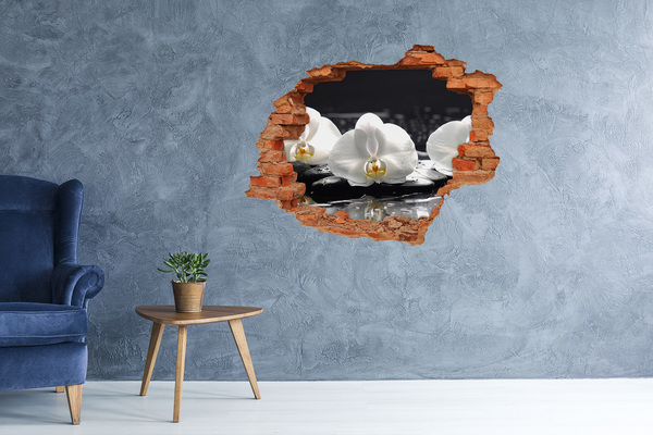 Grote 3D muursticker gat in de muur Orchideebloem op het water