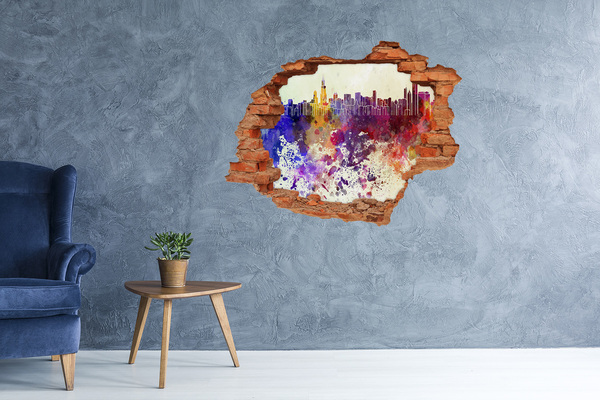 Grote 3D muursticker gat in de muur Stadsgezicht in een kleurrijk gat