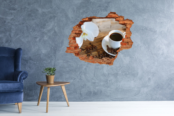 Vinyl muursticker 3D breekeffect Koffie met orchideebloem