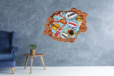 Vinyl muursticker 3D breekeffect Een explosie van kleuren in stripboekstijl.