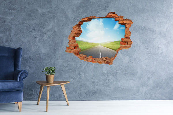 Vinyl muursticker 3D breekeffect Een weg door groene velden