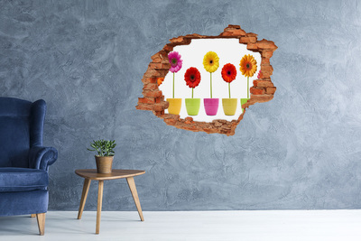 Grote 3D muursticker gat in de muur Bloemen in potten door een gat in de muur