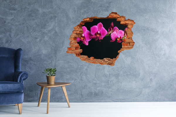 Grote 3D muursticker gat in de muur Orchidee door de muur