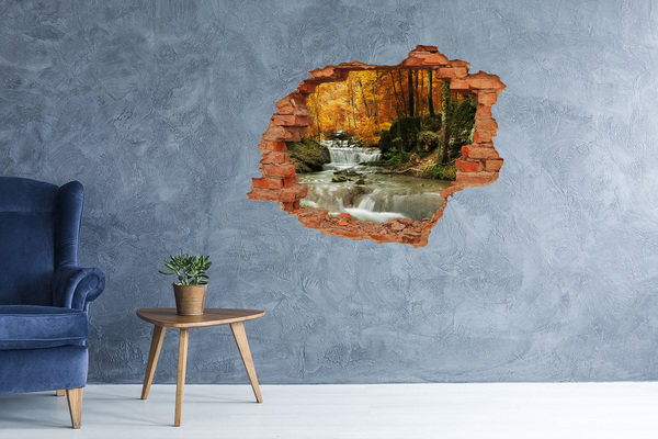 Vinyl muursticker 3D breekeffect Herfstwaterval in het bos