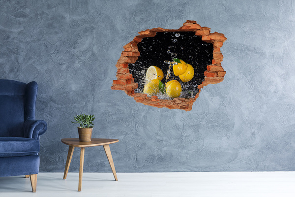 Grote 3D muursticker gat in de muur Citroenexplosie in water