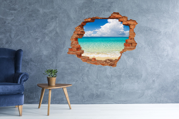 Grote 3D muursticker gat in de muur Caribisch strand door een gat in de muur