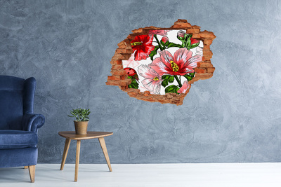 Vinyl muursticker 3D breekeffect Bloemen in een gat in de muur