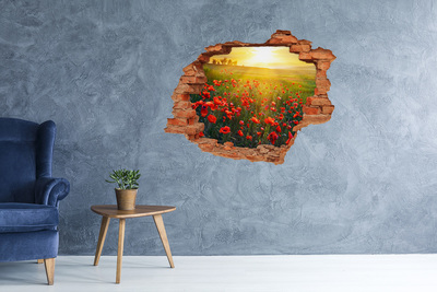 Grote 3D muursticker gat in de muur Bloemenlandschap in de weide