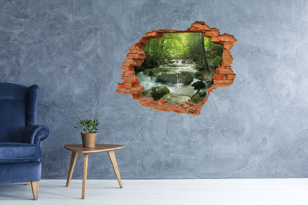 Grote 3D muursticker gat in de muur Groene vallei met een waterval