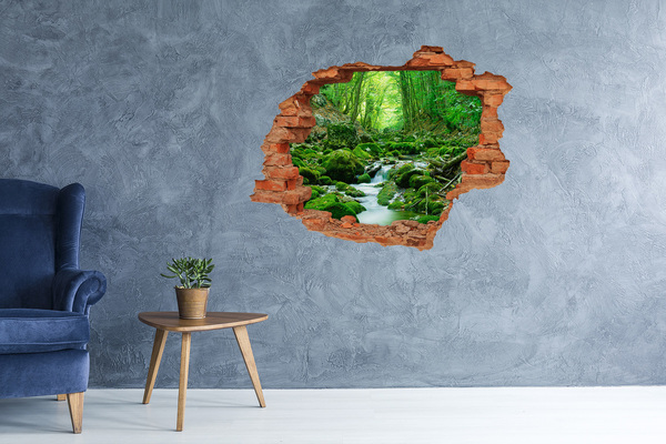 Vinyl muursticker 3D breekeffect Groene beek in het bos