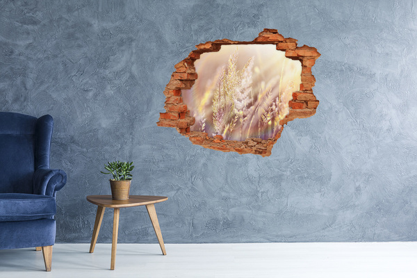 Grote 3D muursticker gat in de muur Bloemenweide achter de muur