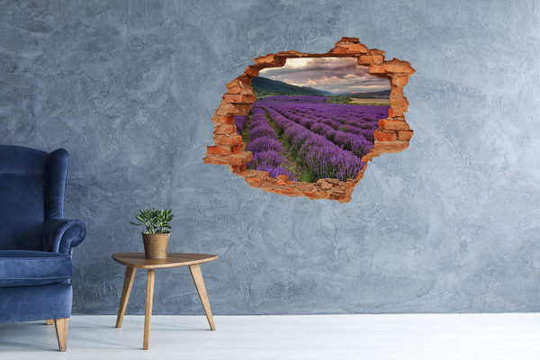 Grote 3D muursticker gat in de muur Lavendelvelden in de stralen van de ondergaande zon