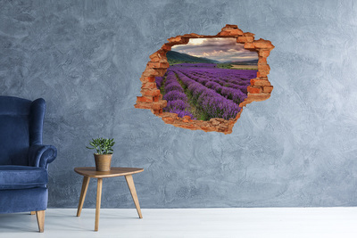 Grote 3D muursticker gat in de muur Lavendelvelden in de stralen van de ondergaande zon