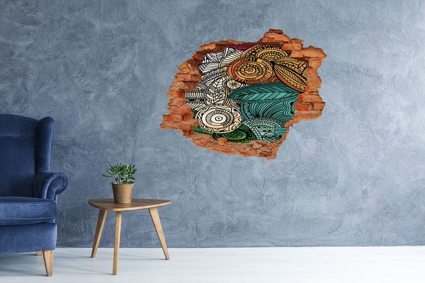 Vinyl muursticker 3D breekeffect Kleurrijke patronen op een stenen achtergrond