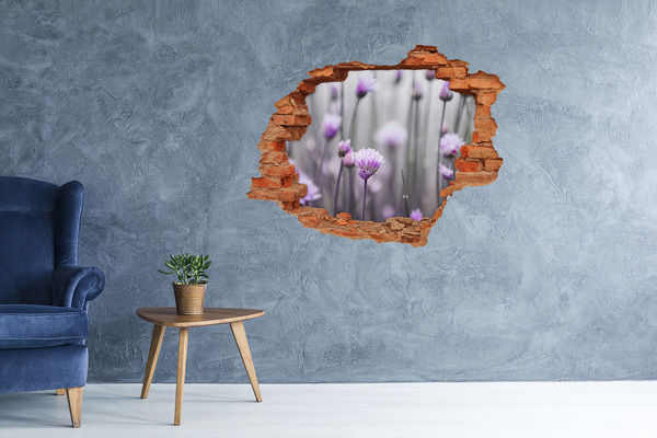 Grote 3D muursticker gat in de muur Een bloemenparadijs achter de muur.