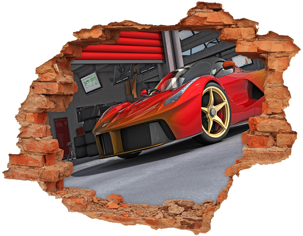 Grote 3D muursticker gat in de muur Een sportwagen in een ingestorte muur.