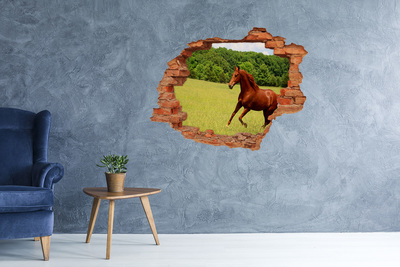 Grote 3D muursticker gat in de muur Galopperend paard in een schilderachtige weide