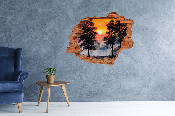 Vinyl muursticker 3D breekeffect Zonsondergang in het bos