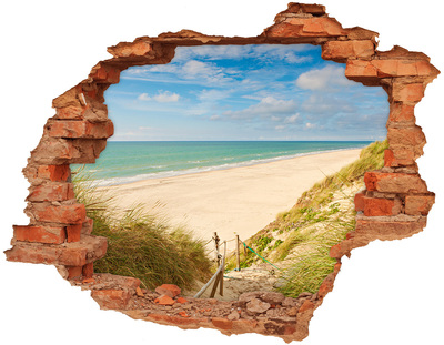 Grote 3D muursticker gat in de muur Caribisch strand door een gat in de muur