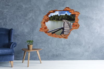 Grote 3D muursticker gat in de muur Een brug over het water