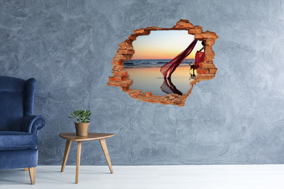 Grote 3D muursticker gat in de muur Dansen op het strand bij zonsondergang
