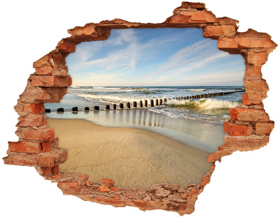 Grote 3D muursticker gat in de muur Zee en strand in de zomerzon