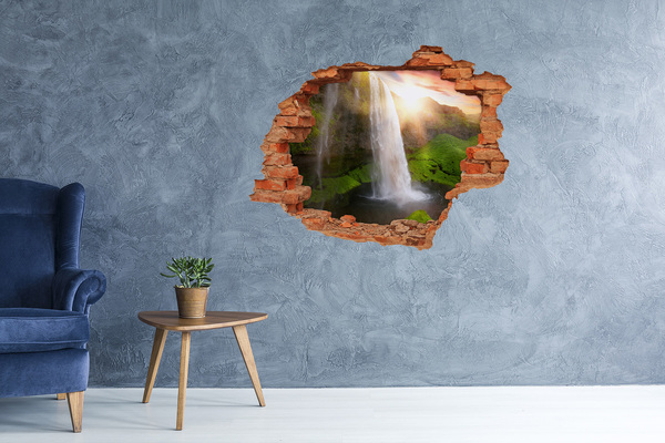 Vinyl muursticker 3D breekeffect Een waterval in een groen landschap