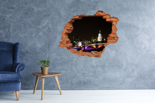 Grote 3D muursticker gat in de muur Nachtzicht op Londen door een gat in de muur.