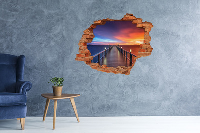 Vinyl muursticker 3D breekeffect Zonsondergang boven de pier