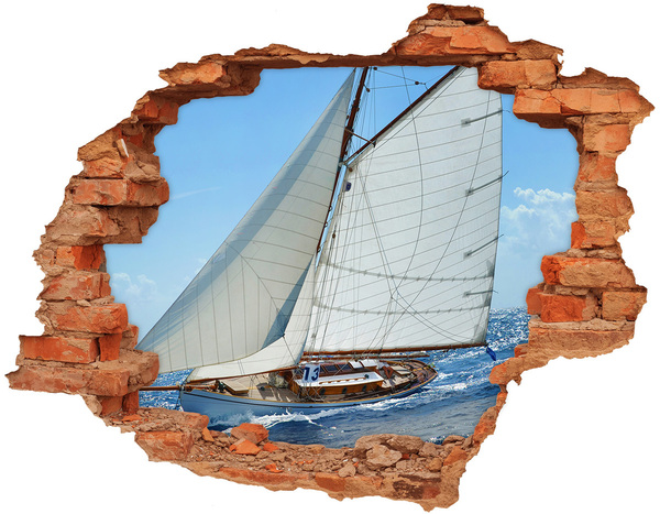 Grote 3D muursticker gat in de muur Een jacht op de golven van de zee