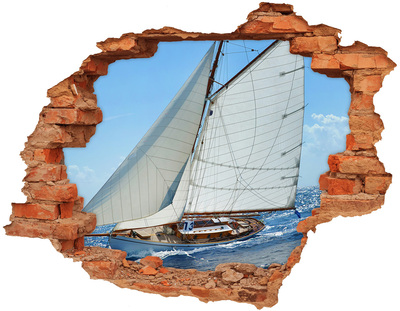 Grote 3D muursticker gat in de muur Een jacht op de golven van de zee