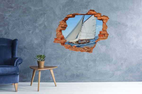 Grote 3D muursticker gat in de muur Een jacht op de golven van de zee