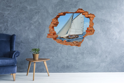 Grote 3D muursticker gat in de muur Een jacht op de golven van de zee