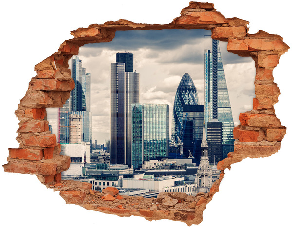 Grote 3D muursticker gat in de muur Uitzicht op de moderne stad
