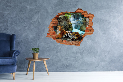 Vinyl muursticker 3D breekeffect Tijger in de wilde jungle