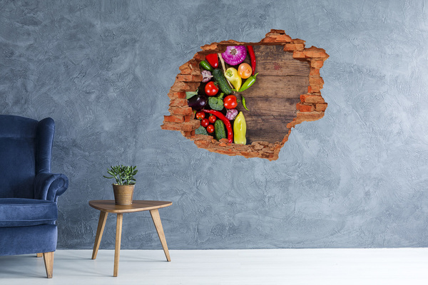 Grote 3D muursticker gat in de muur Fruit en groenten in een gat in de muur