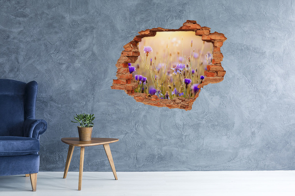 Grote 3D muursticker gat in de muur Een bloemenparadijs achter de muur.
