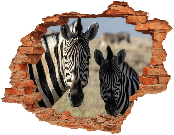 Grote 3D muursticker gat in de muur Zebra's in hun natuurlijke leefomgeving