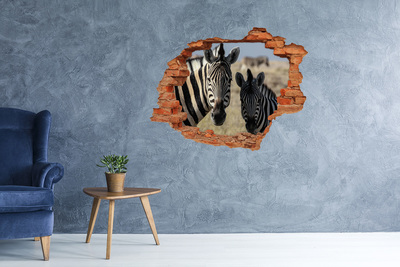 Grote 3D muursticker gat in de muur Zebra's in hun natuurlijke leefomgeving