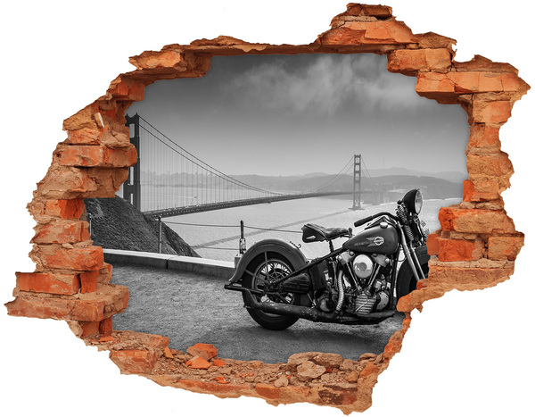 Vinyl muursticker 3D breekeffect Motorrijden bij de Golden Gate Bridge