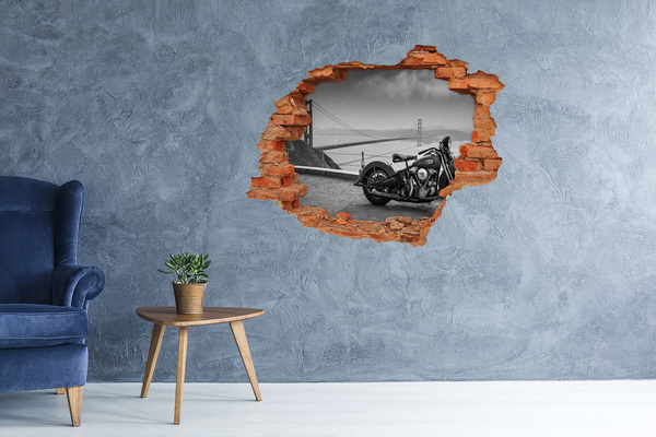 Vinyl muursticker 3D breekeffect Motorrijden bij de Golden Gate Bridge