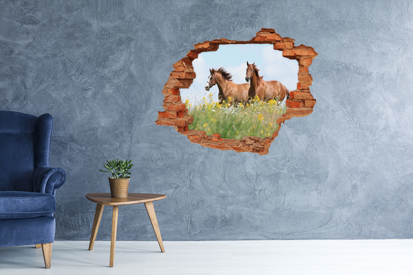 Grote 3D muursticker gat in de muur Paarden in de wei