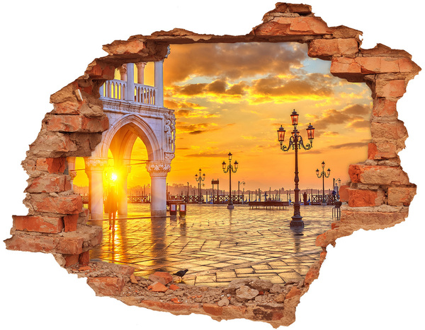 Vinyl muursticker 3D breekeffect Zonsondergang in Venetië