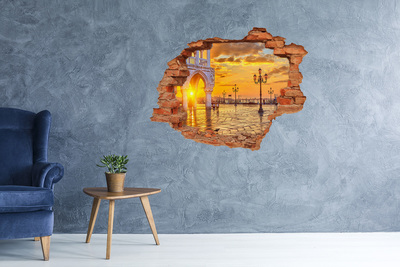Vinyl muursticker 3D breekeffect Zonsondergang in Venetië