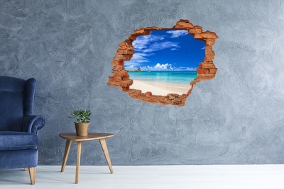 Grote 3D muursticker gat in de muur Caribisch strand door het gat in de muur